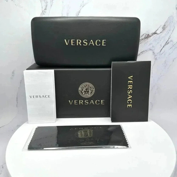 VERSACE Sunglasses New Black Square Wrap Shield Mask Acetate Gold Letter Logo - Picture 9 of 12
